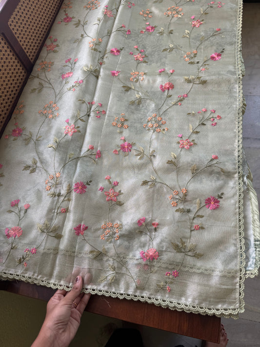 Floral Tissue Saree - Green