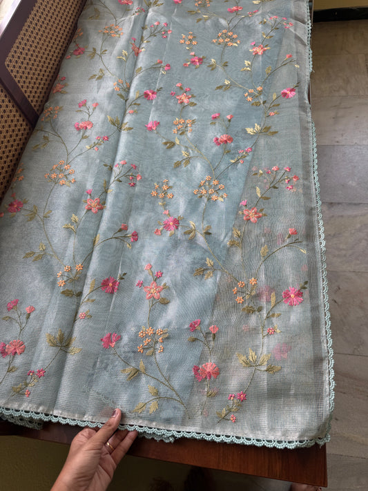 Floral Tissue Saree - Blue