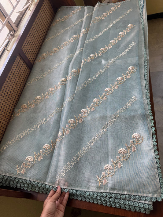 Floral Tissue Saree - Blue