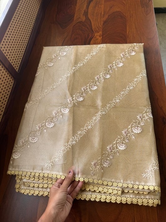 Floral Tissue Saree - Golden Yellow