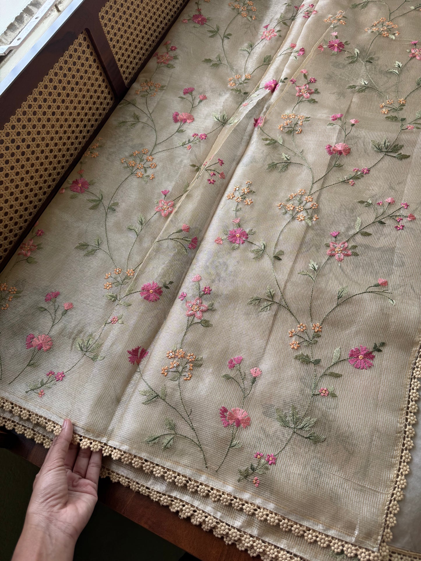 Floral Tissue Saree - Golden Yellow