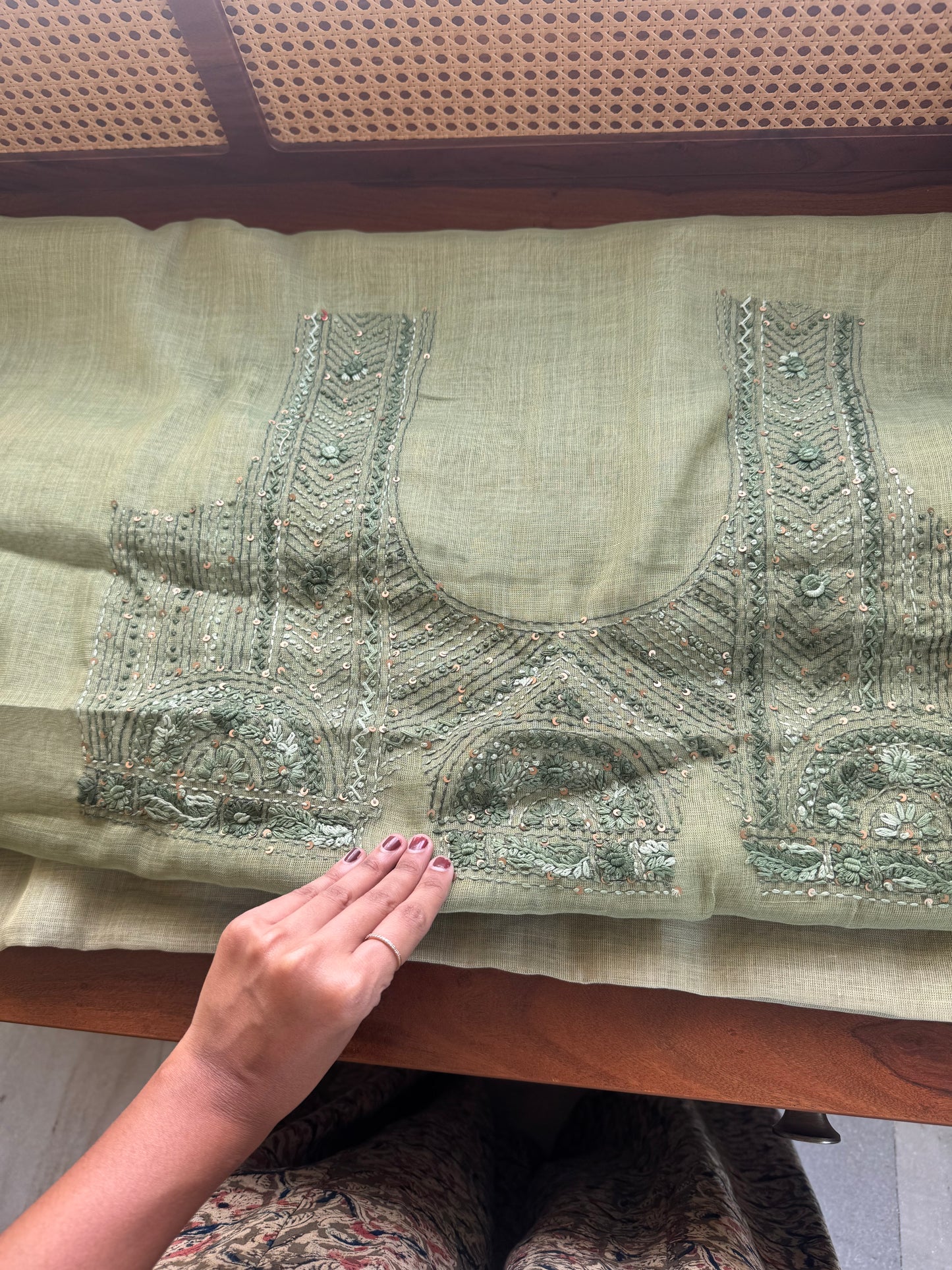 Premium Tissue Linen Saree with heavy blouse -Green