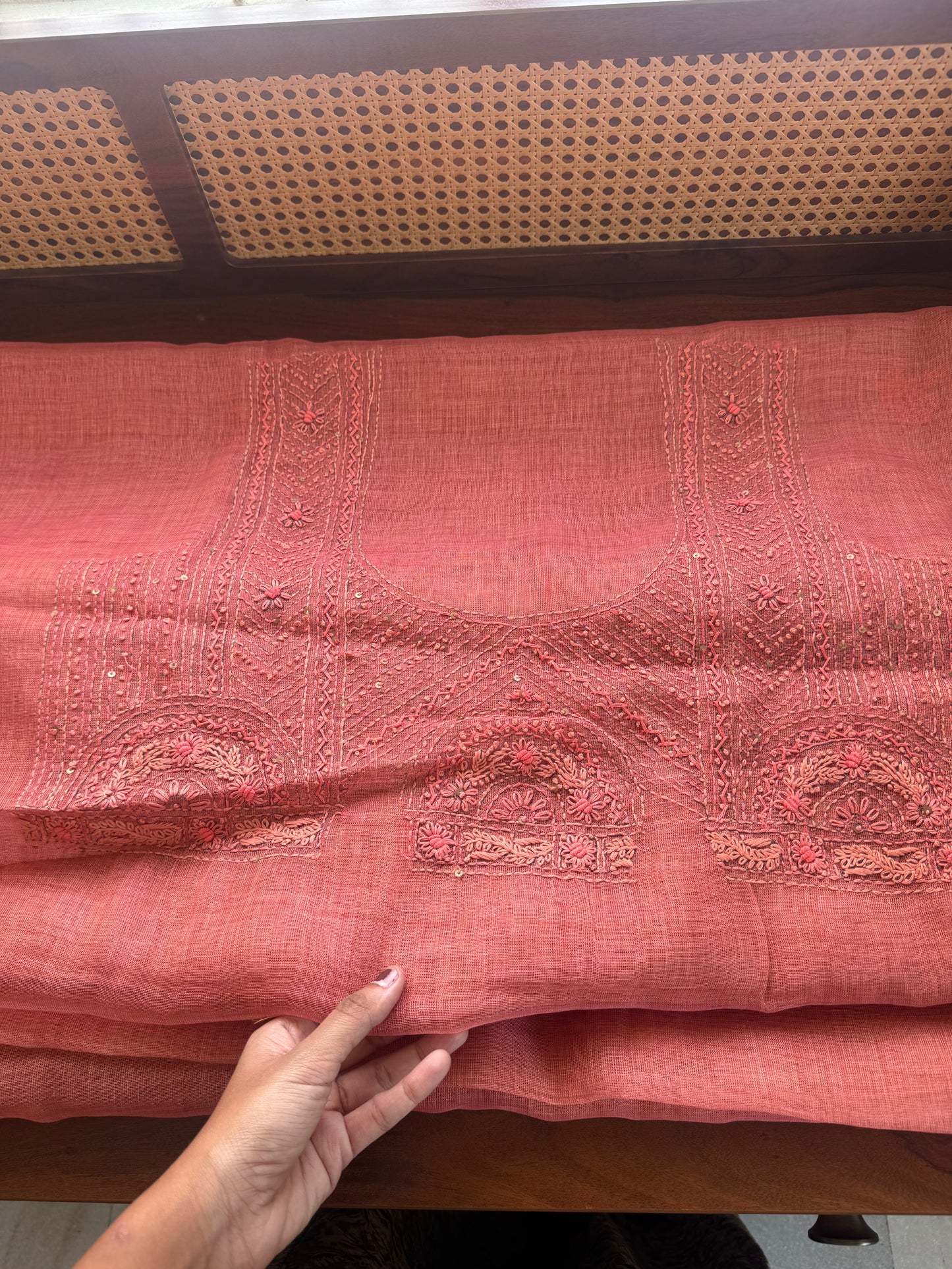 Premium Tissue Linen Saree with heavy blouse -Peach