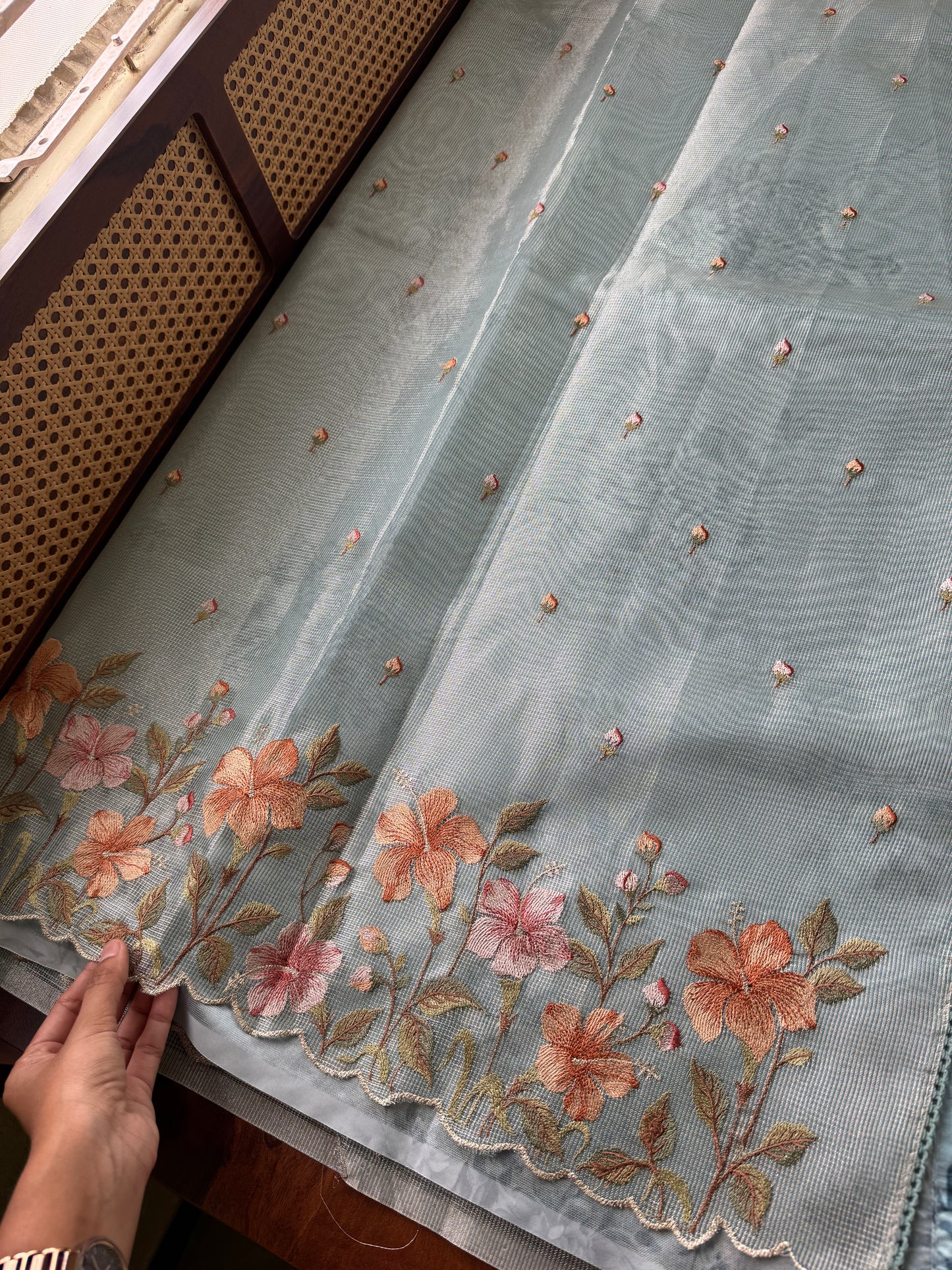 Floral Tissue Saree - Blue