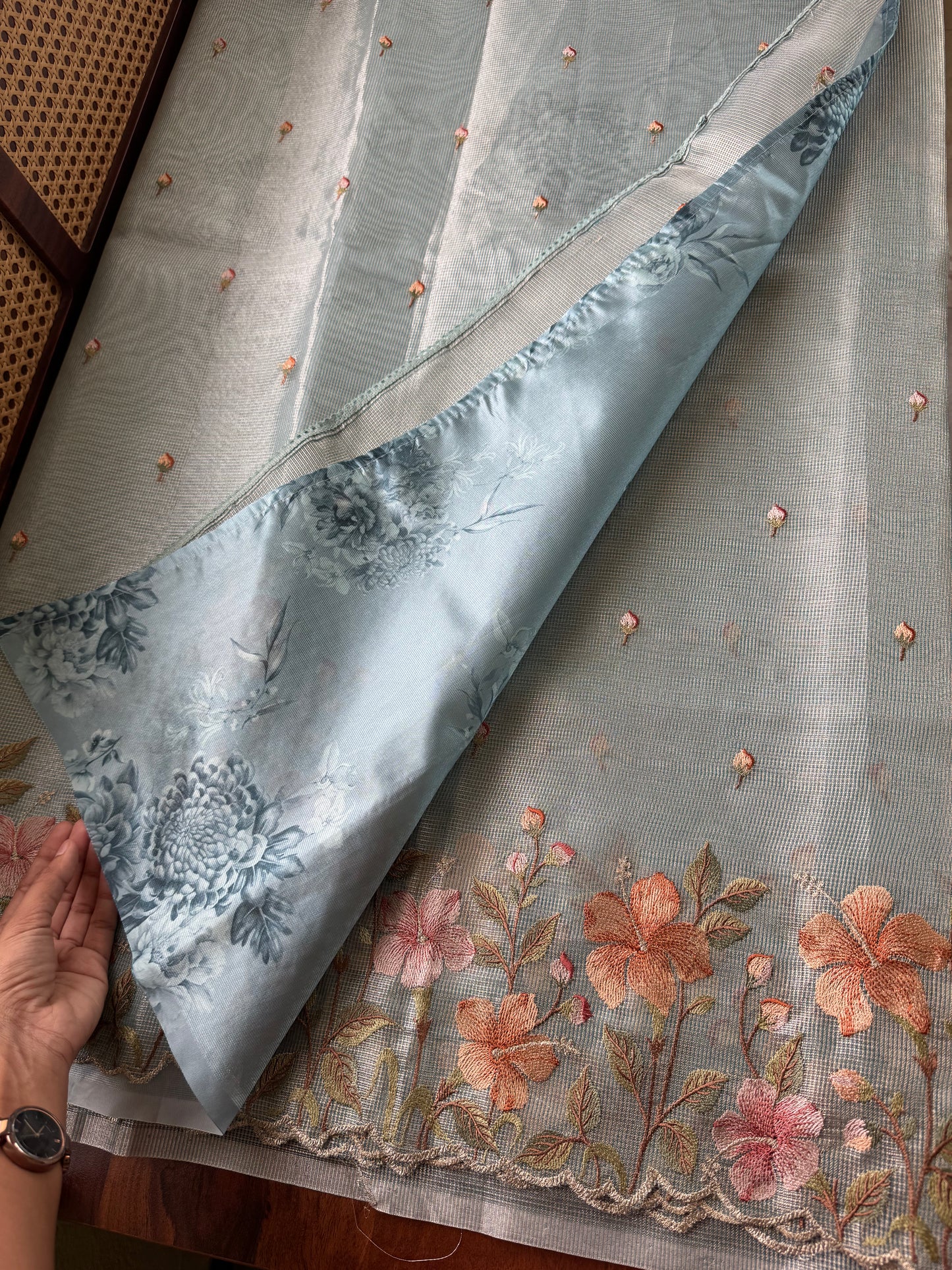 Floral Tissue Saree - Blue