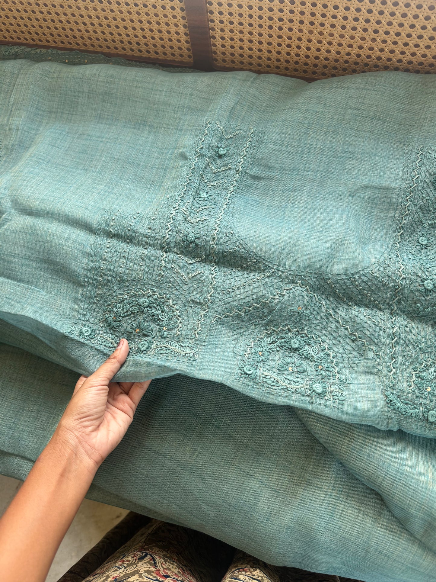 Premium Tissue Linen Saree with heavy blouse - Blue