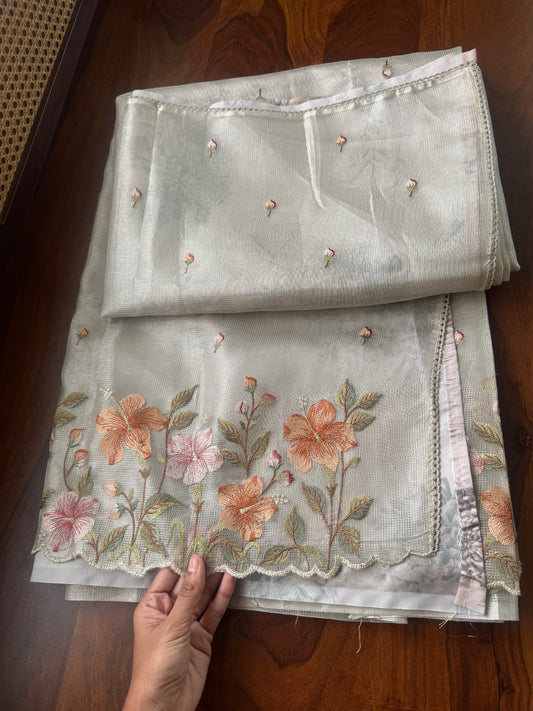 Floral Tissue Saree - Grey
