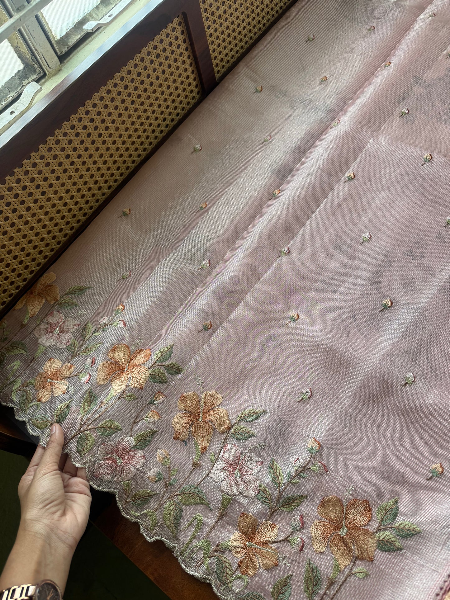 Floral Tissue Saree - Pink