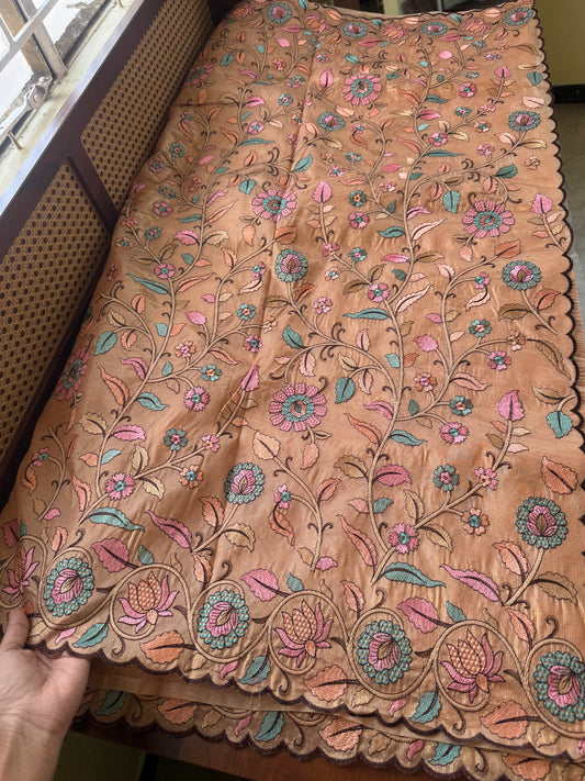 Embroidered Crush Organza Saree - Peach