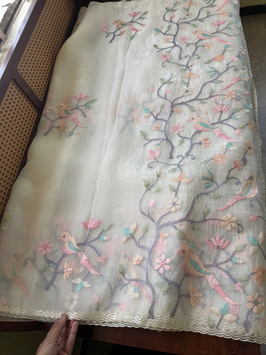 Tissue Organza Saree - White