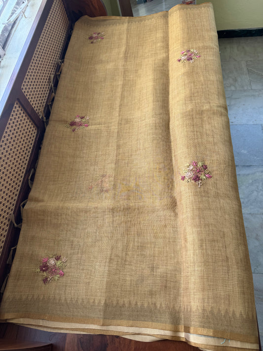 Premium Tissue Linen Sarees - Henna Green