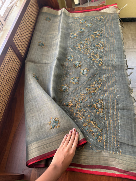 Premium Tissue Linen Sarees - Grey