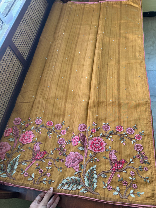 Embroidered Tussar Blend - Mustard