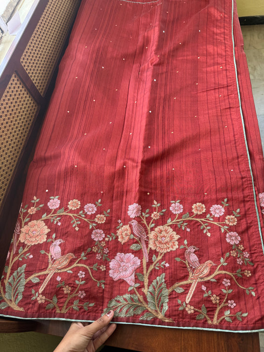 Embroidered Tussar Blend - Maroon