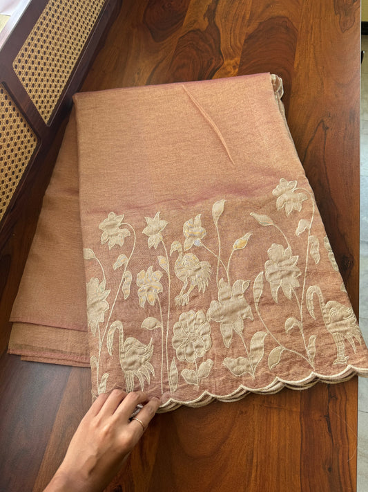 Tissue Applique Sarees - Golden Peach