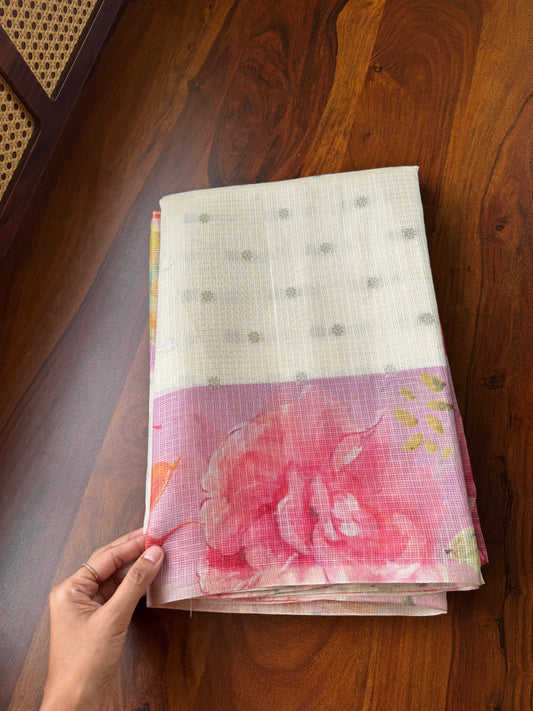 Soft Kota Saree - Halfwhite & Pink