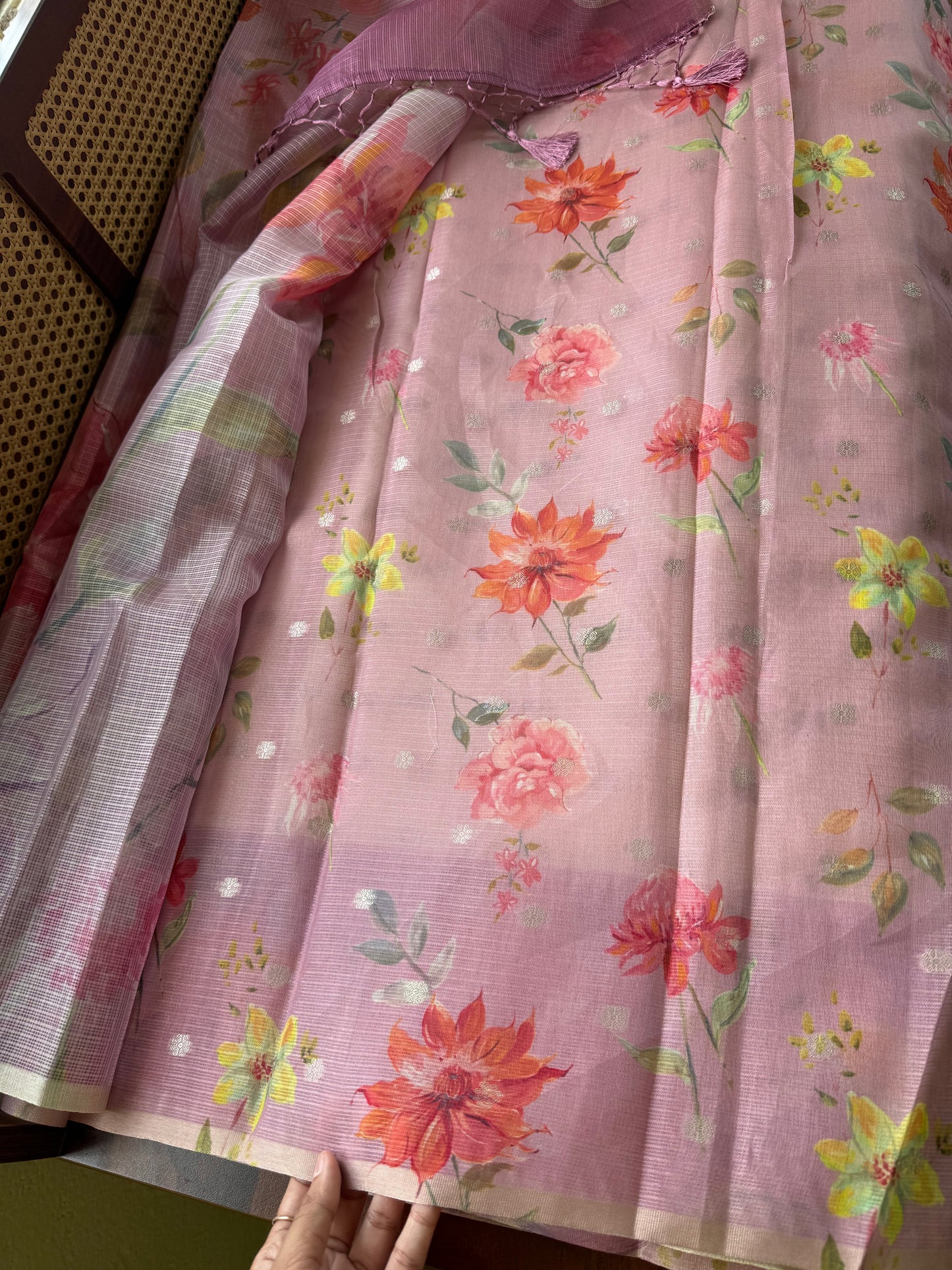 Soft Kota Saree - Halfwhite & Pink