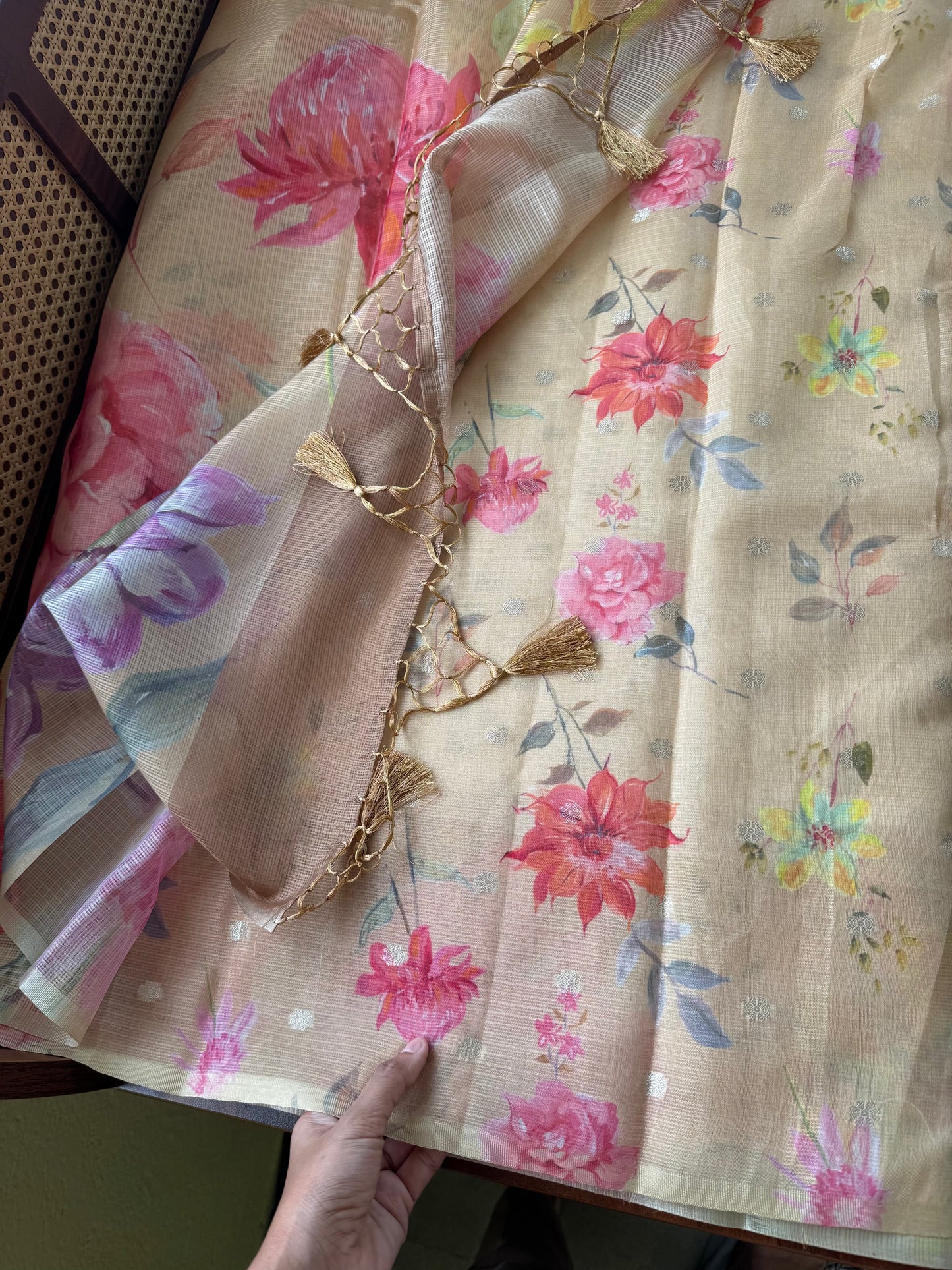 Soft Kota Saree - Halfwhite & Mustard