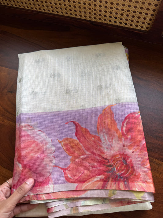 Soft Kota Saree - Halfwhite & Lilac