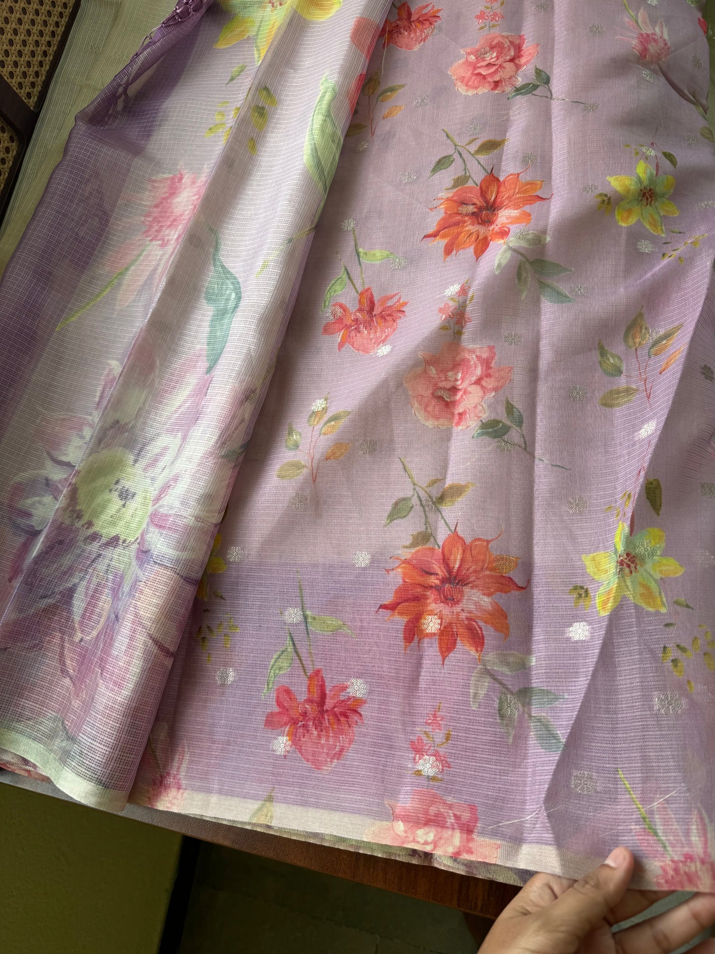 Soft Kota Saree - Halfwhite & Lilac