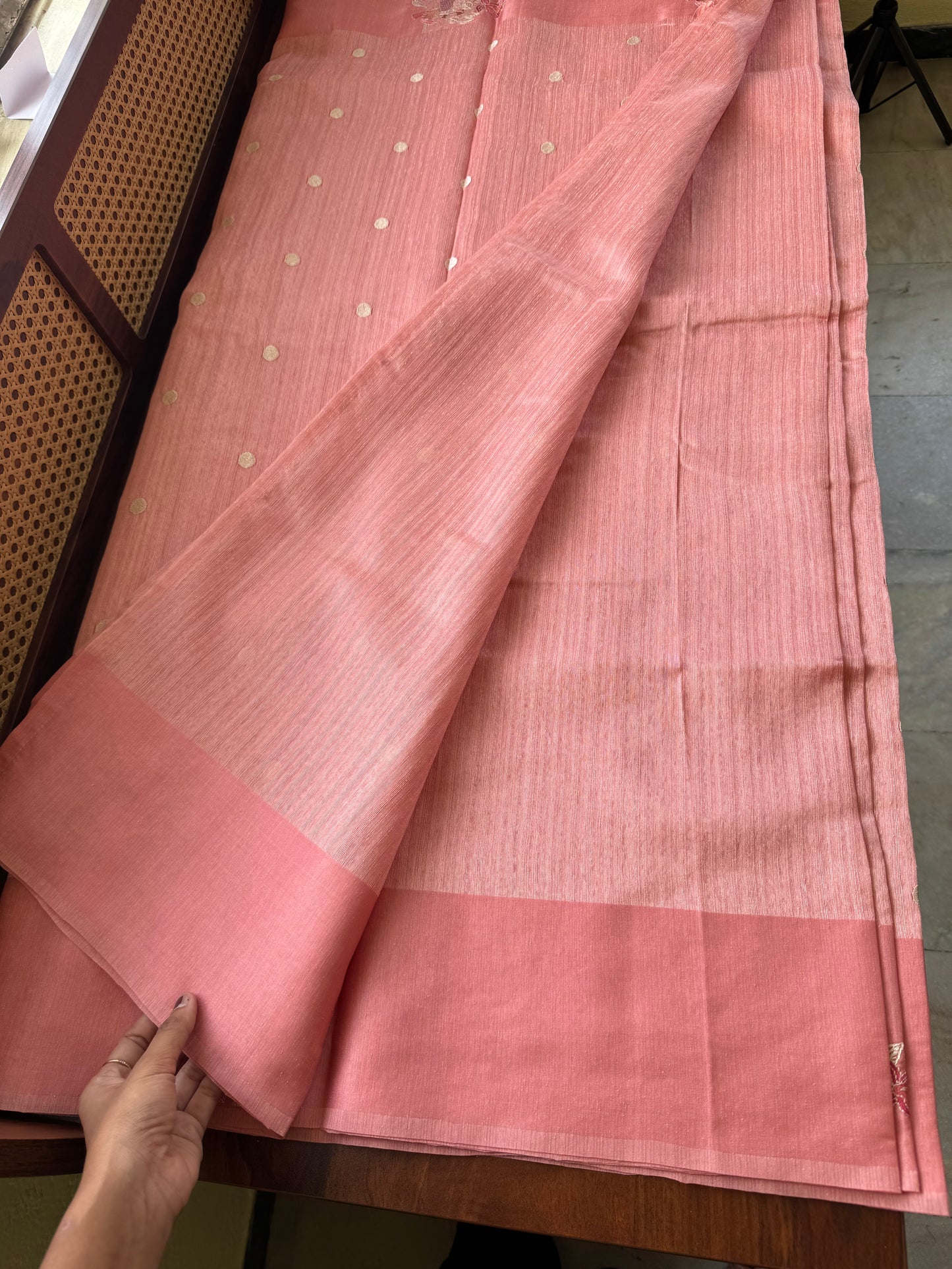 Embroidered Tussar Blend - Peach