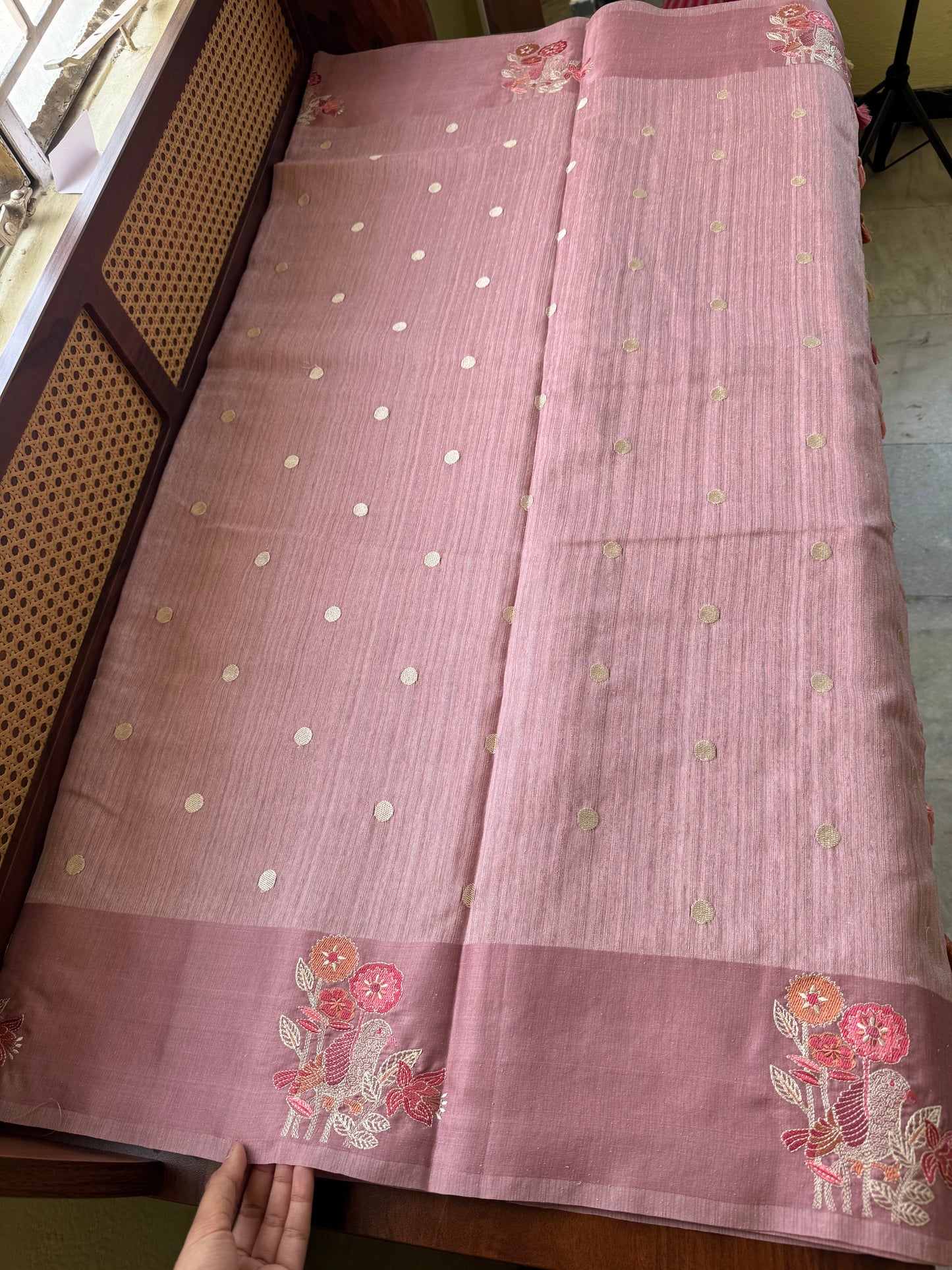 Embroidered Tussar Blend - Pink