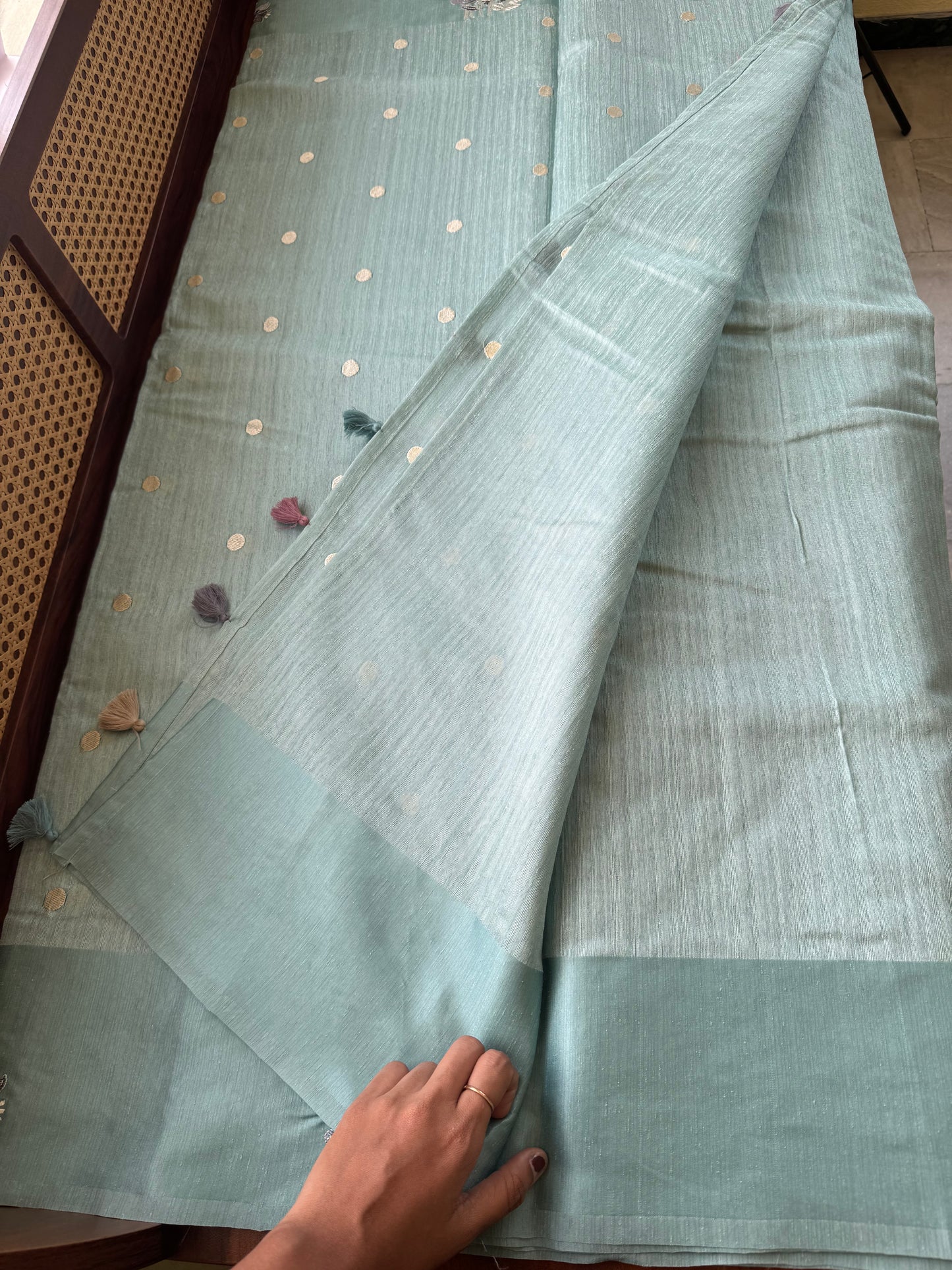 Embroidered Tussar Blend - Blue