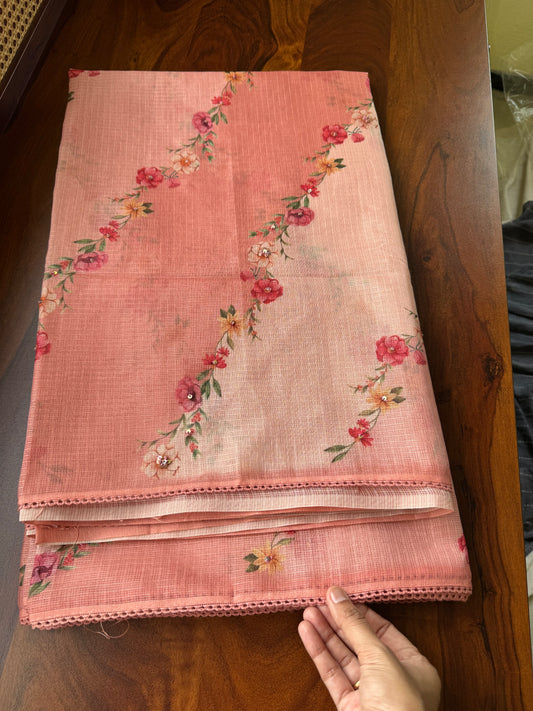 Soft Printed Kota Saree - Peach