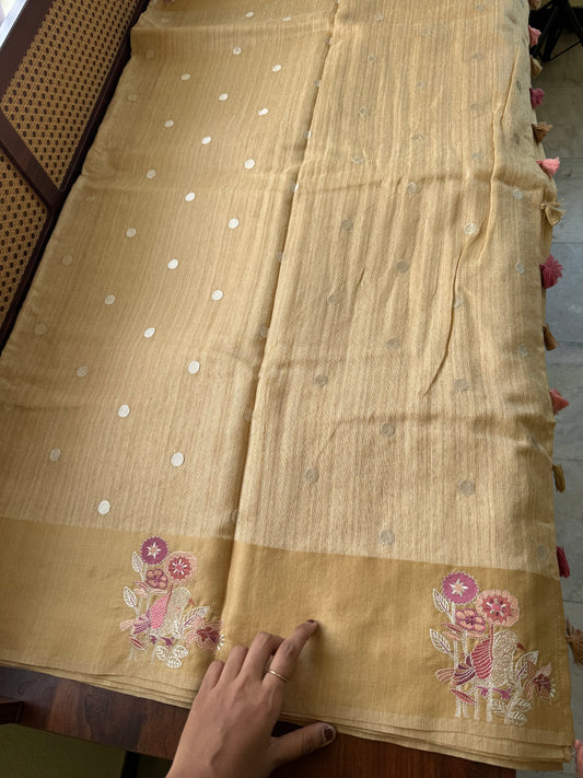Embroidered Tussar Blend - Mustard