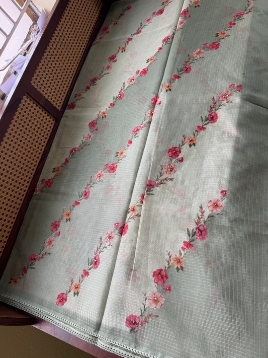 Soft Printed Kota Saree - Green