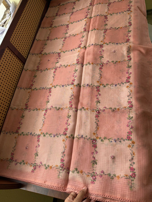 Soft Printed Kota Saree - Peach