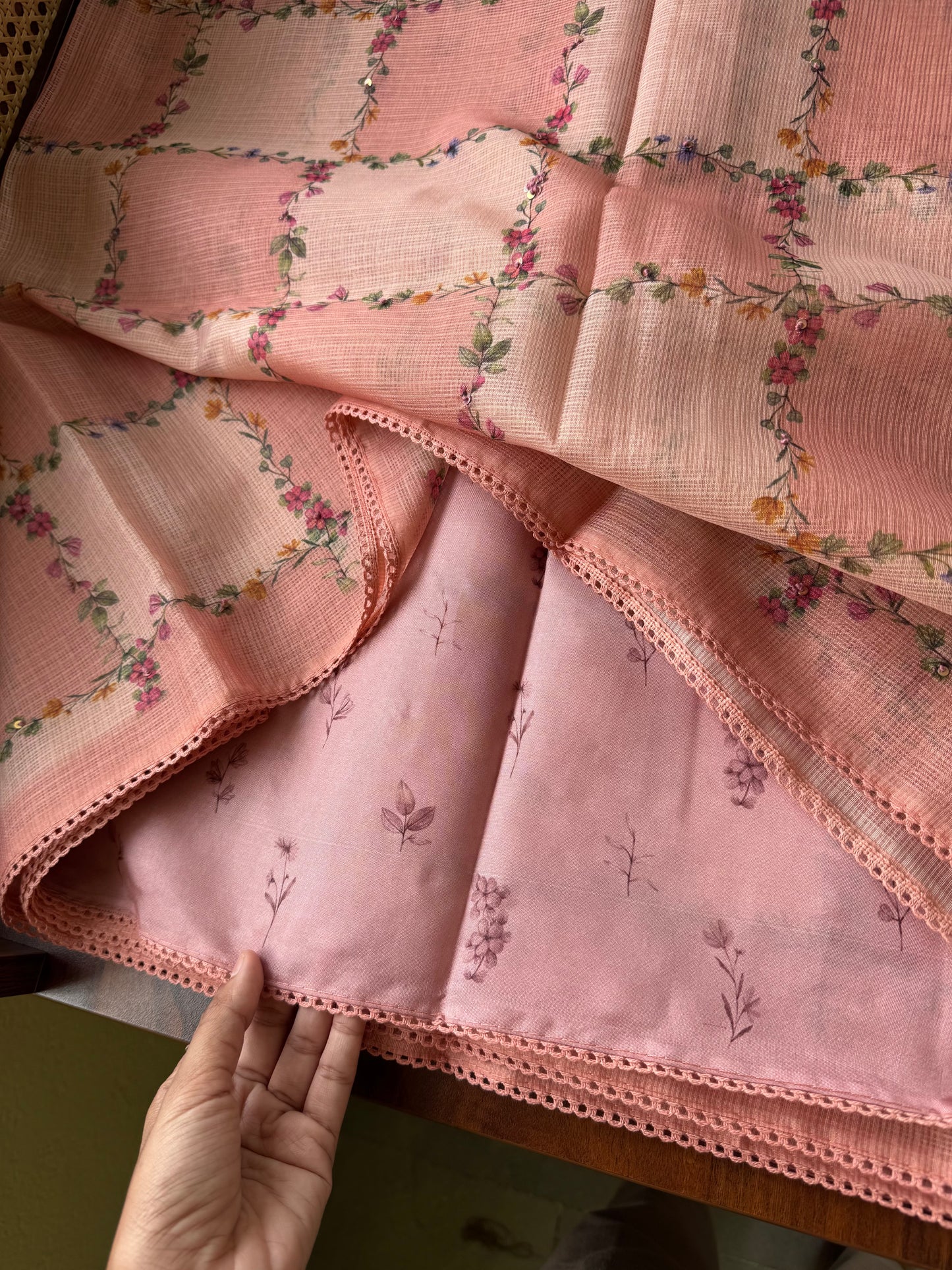 Soft Printed Kota Saree - Peach