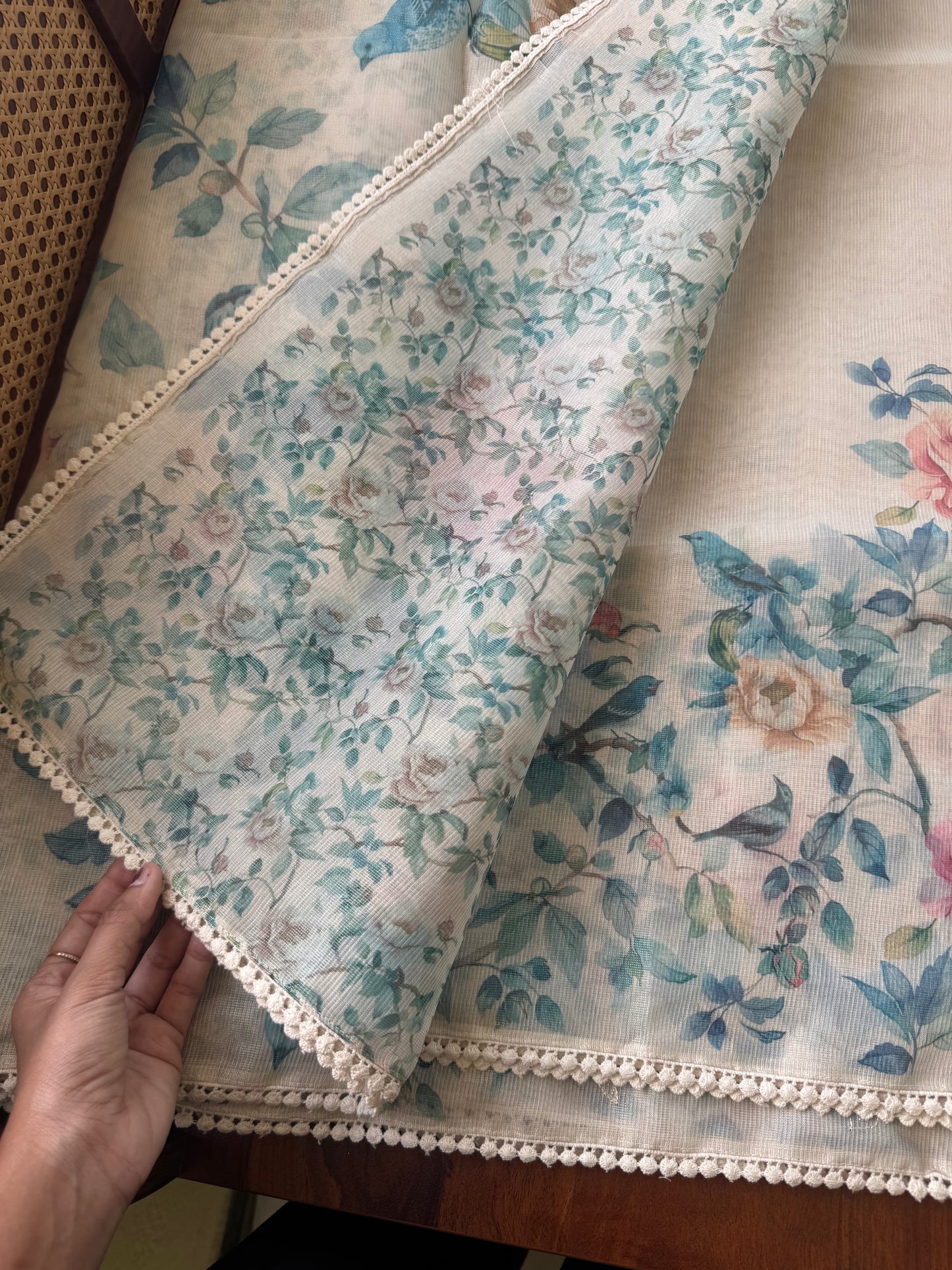 Soft Pure Kota Saree - Half White & Blue