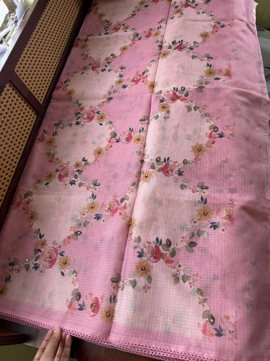 Soft Printed Kota Saree - Pink