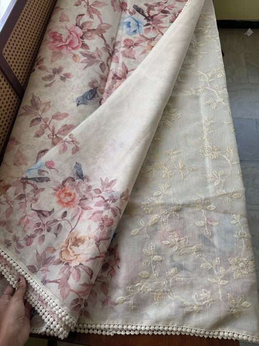 Soft Pure Kota Saree - Half White & Mauve Pink