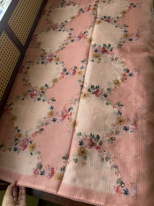 Soft Printed Kota Saree - Peach