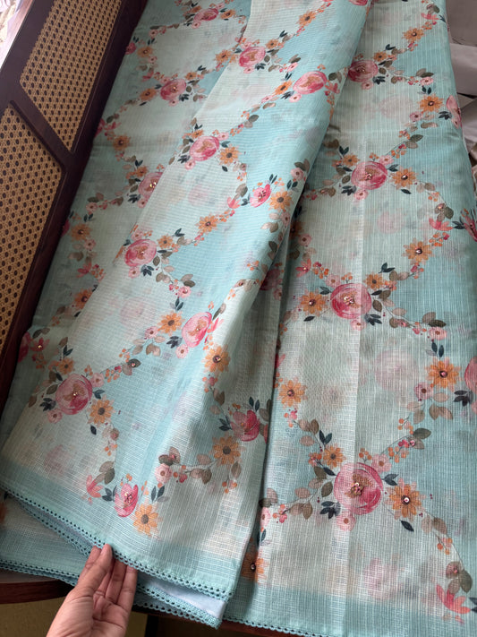 Soft Printed Kota Saree - Blue