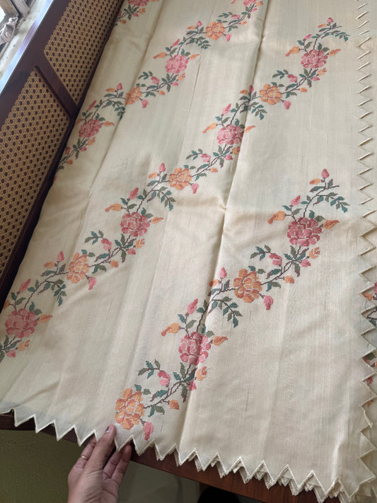 Embroidered Tussar Blend - Beige