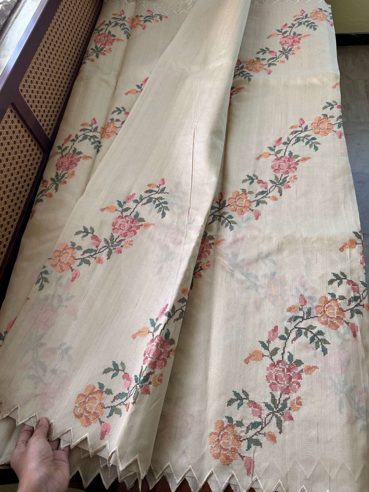 Embroidered Tussar Blend - Beige