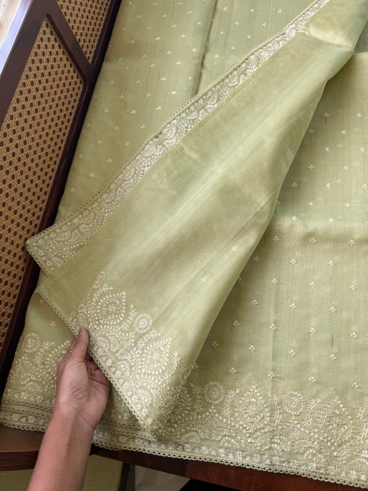 Embroidered Tussar Blend - Pistachio