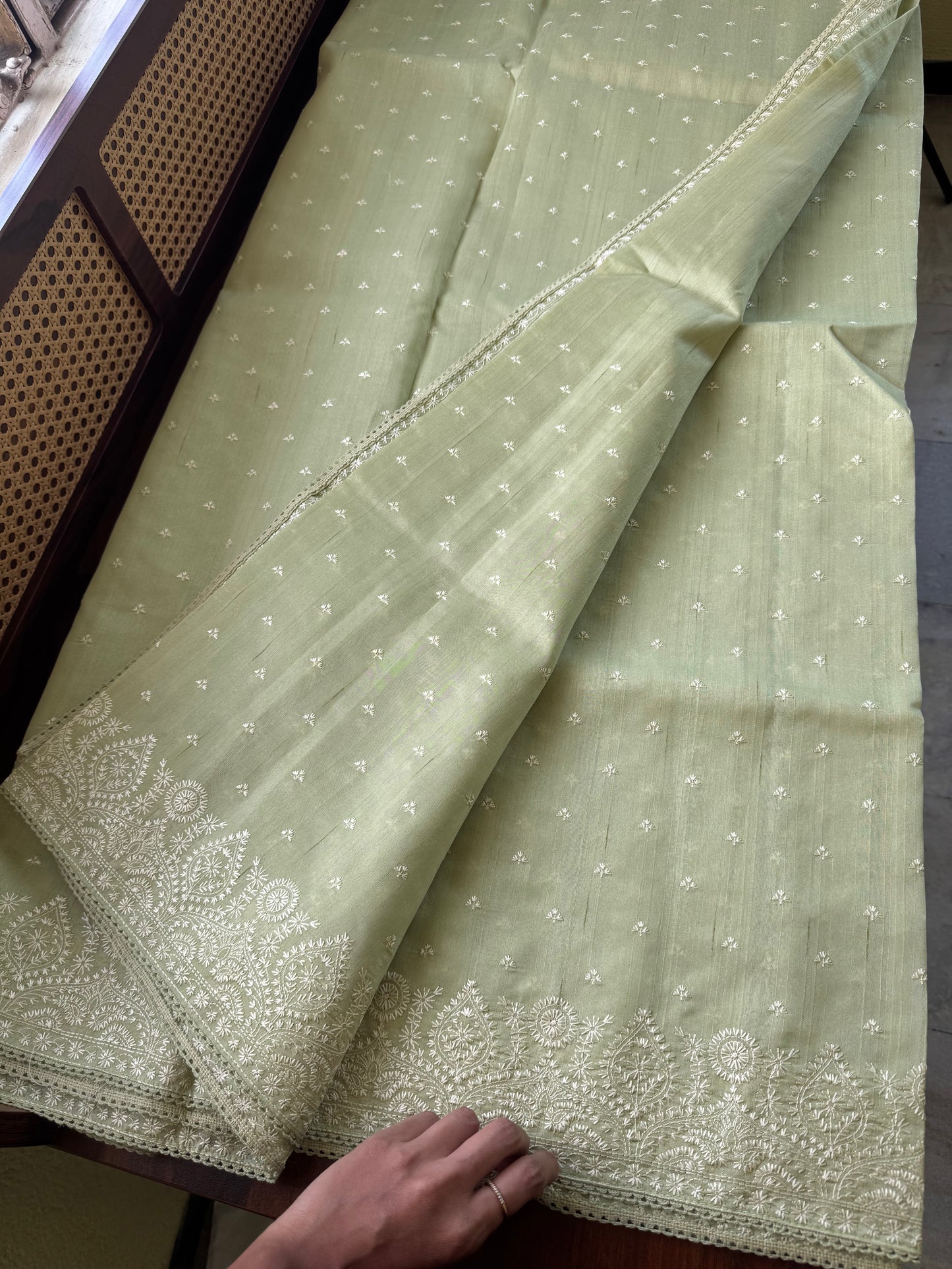 Embroidered Tussar Blend - Pistachio