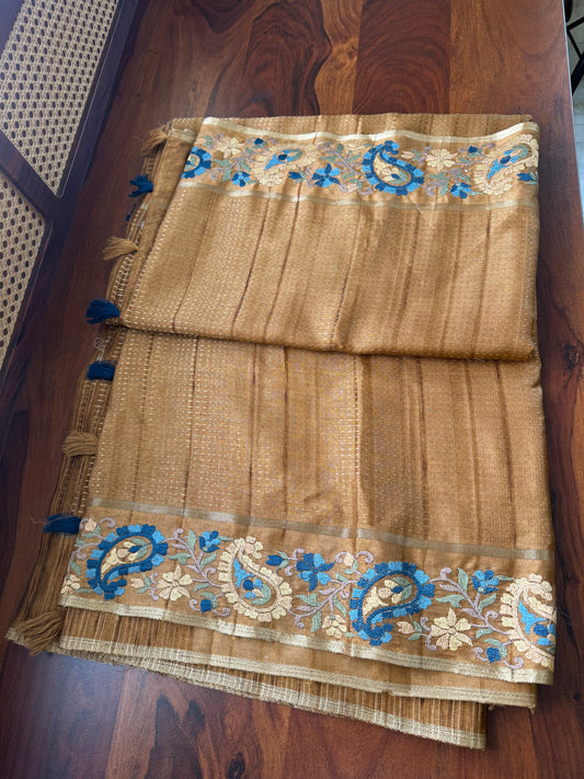 Embroidered Tussar Blend - Mustard