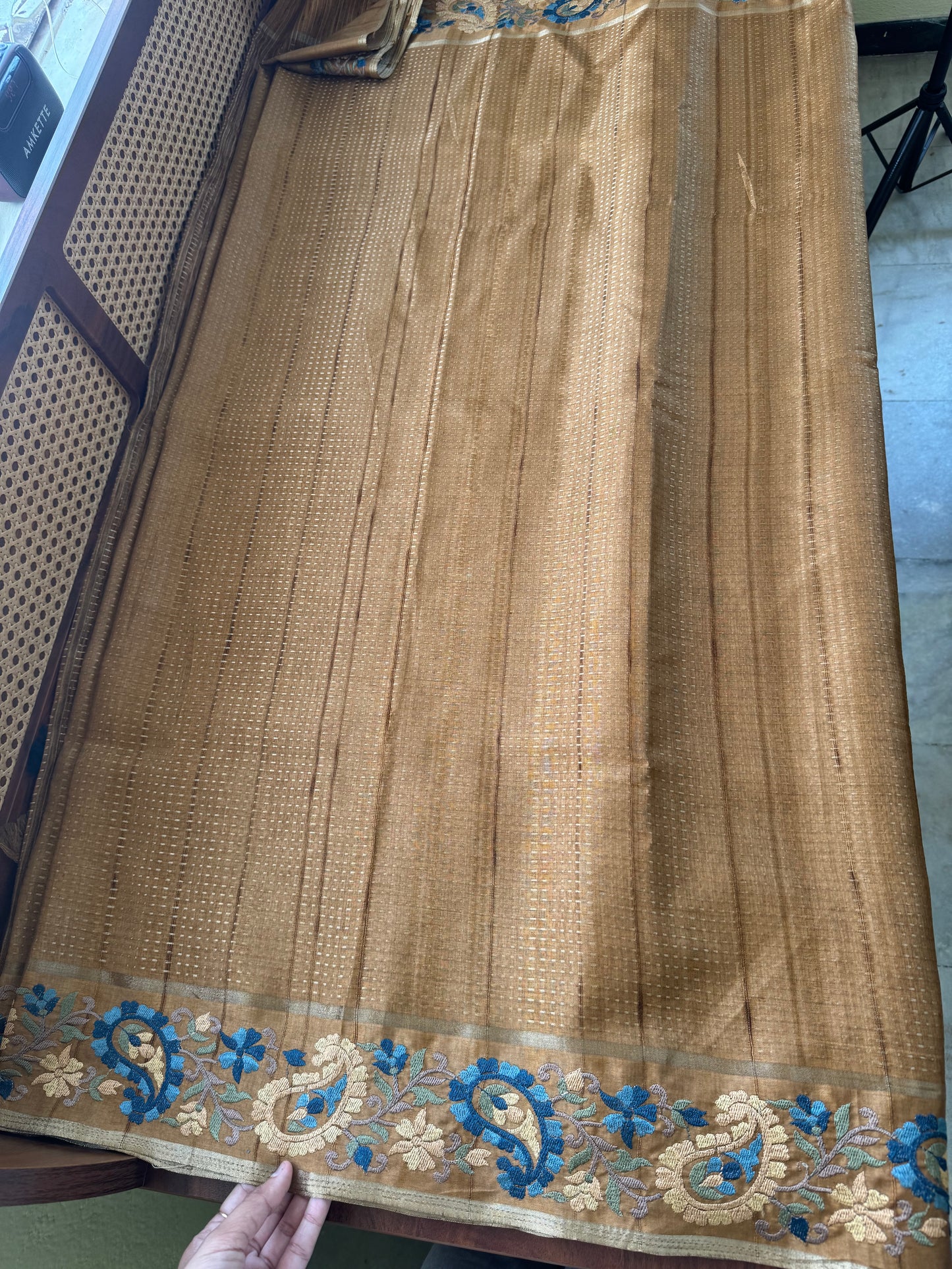 Embroidered Tussar Blend - Mustard