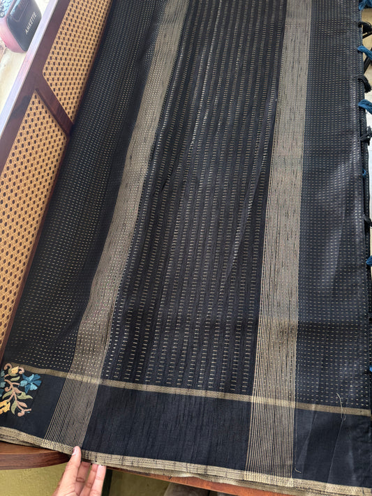 Embroidered Tussar Blend - Black