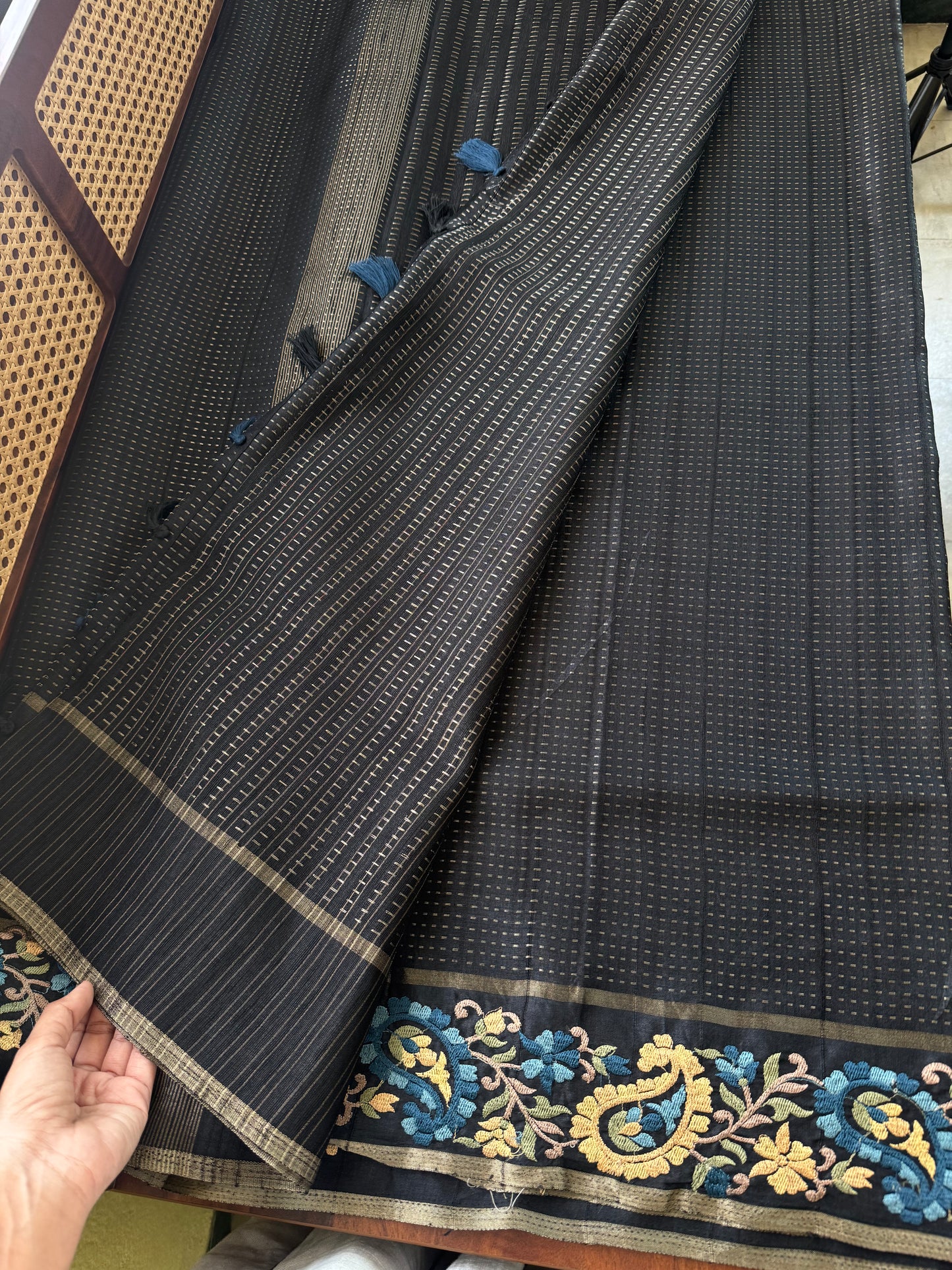 Embroidered Tussar Blend - Black