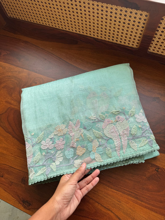 Tissue Organza Saree -Turquoise Blue to Green