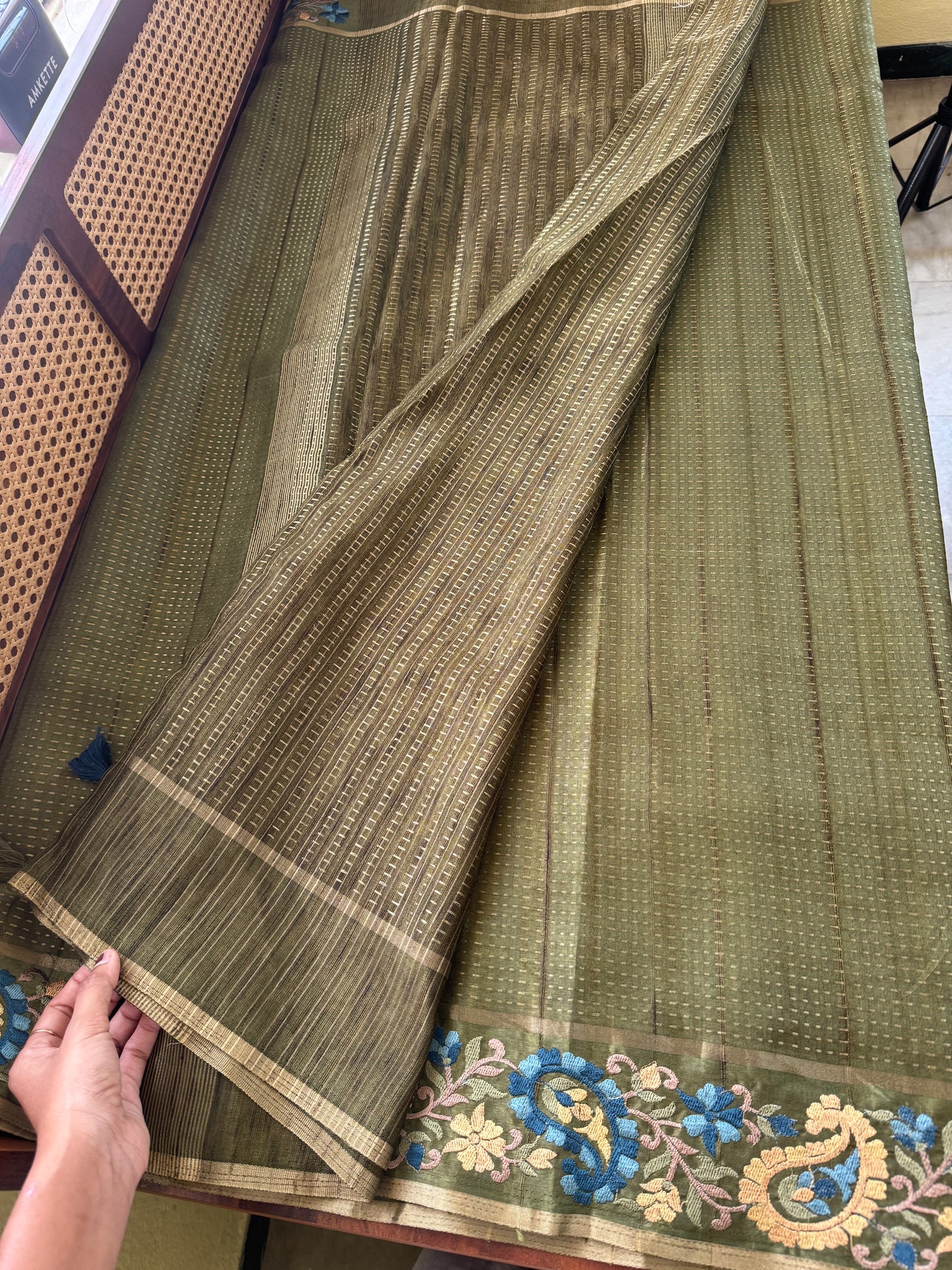 Embroidered Tussar Blend - Green