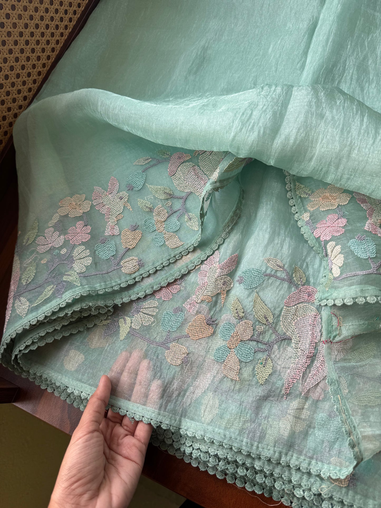 Tissue Organza Saree -Turquoise Blue to Green