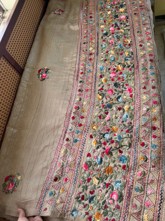 Premium Tussar Blend Saree with Handwork - Beige