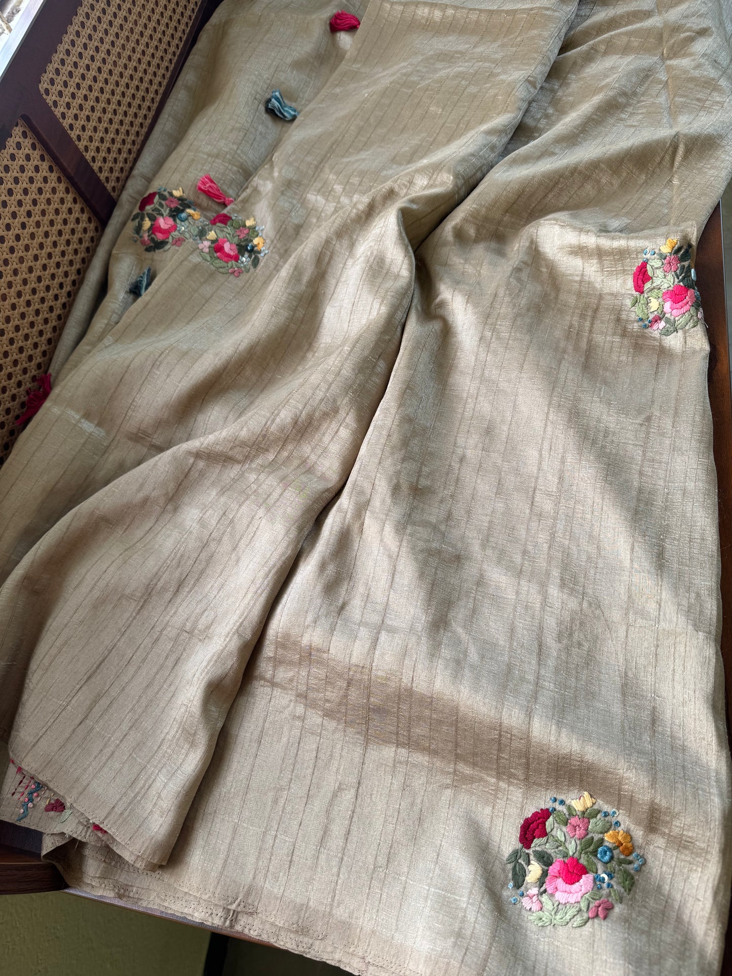 Premium Tussar Blend Saree with Handwork - Beige